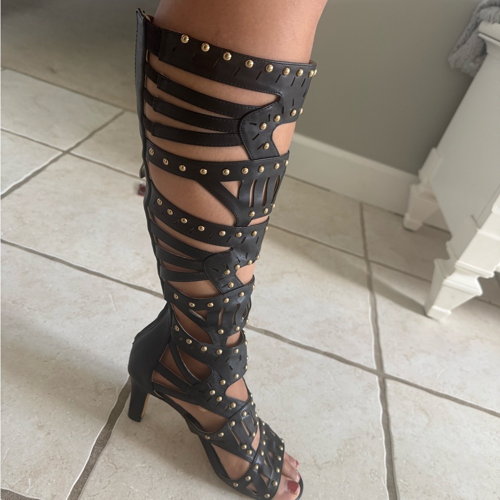 Studded Black Gladiator Heels